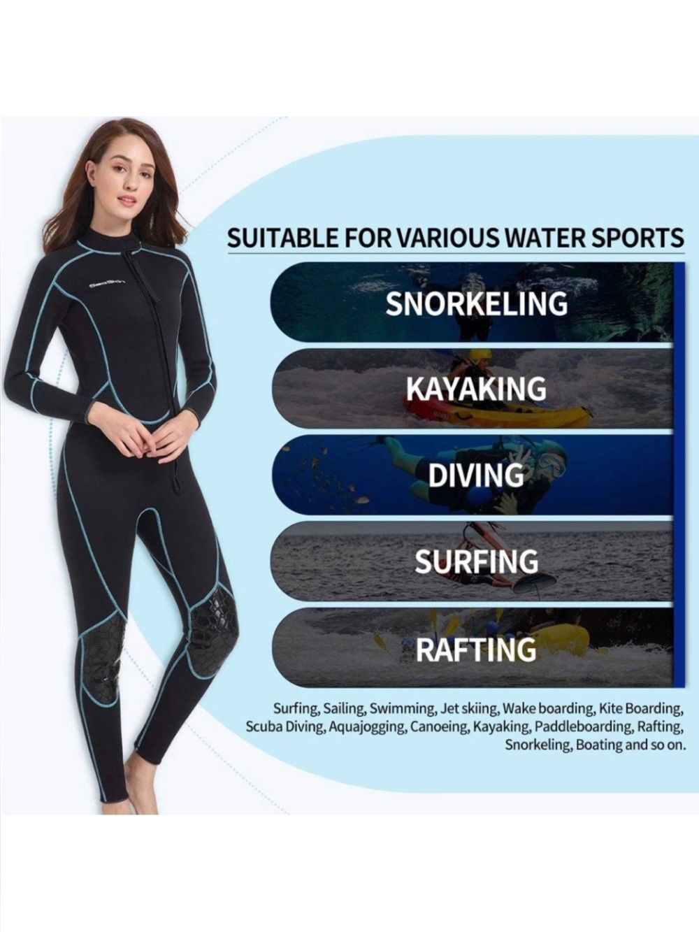 New Women’s Full-Body Neoprene Wetsuit - Black Sz M 3mm aqua Trim